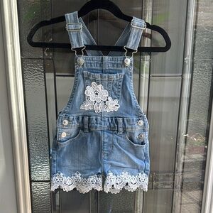 Blue Denim Overalls with Lace Trim